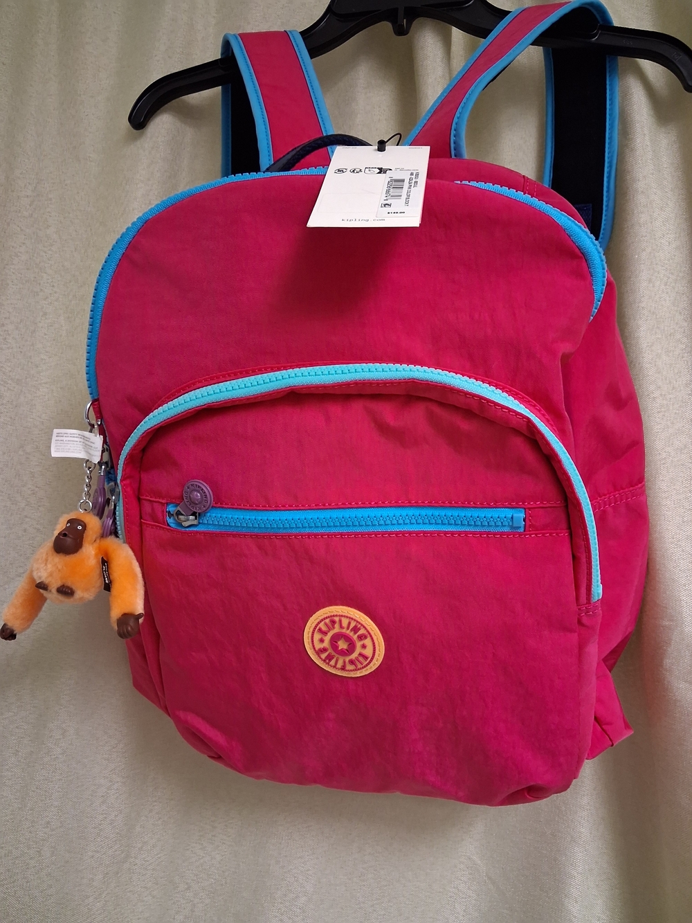 Kipling Kids Bright Pink Backpack with Blue Trim